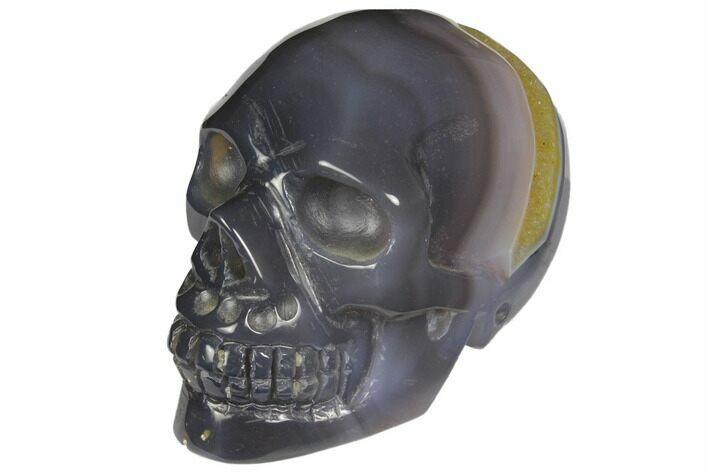 Polished Blue Agate Skull with Quartz Crystal Pocket #148088